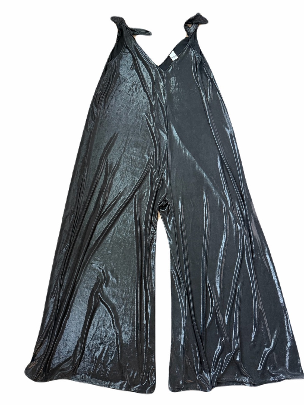 KPY Lounge Black Shimmer Wide Leg Tie Strap Jumpsuit One Size - Picture 2 of 9